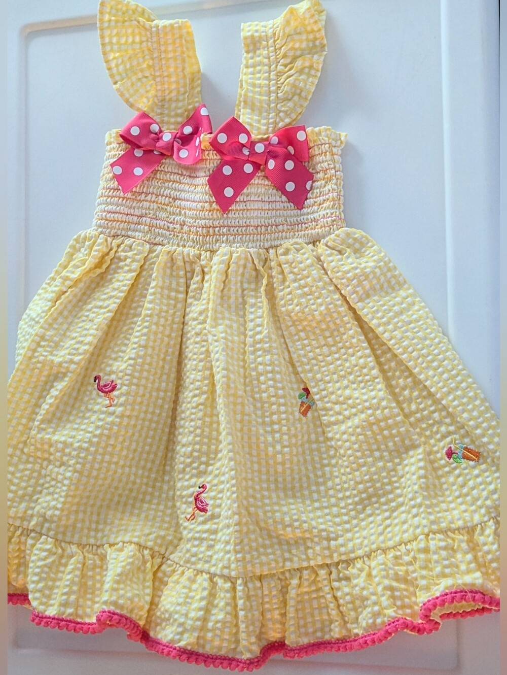 Goodlad Yellow Seersucker Dress with Pink Trim 2T